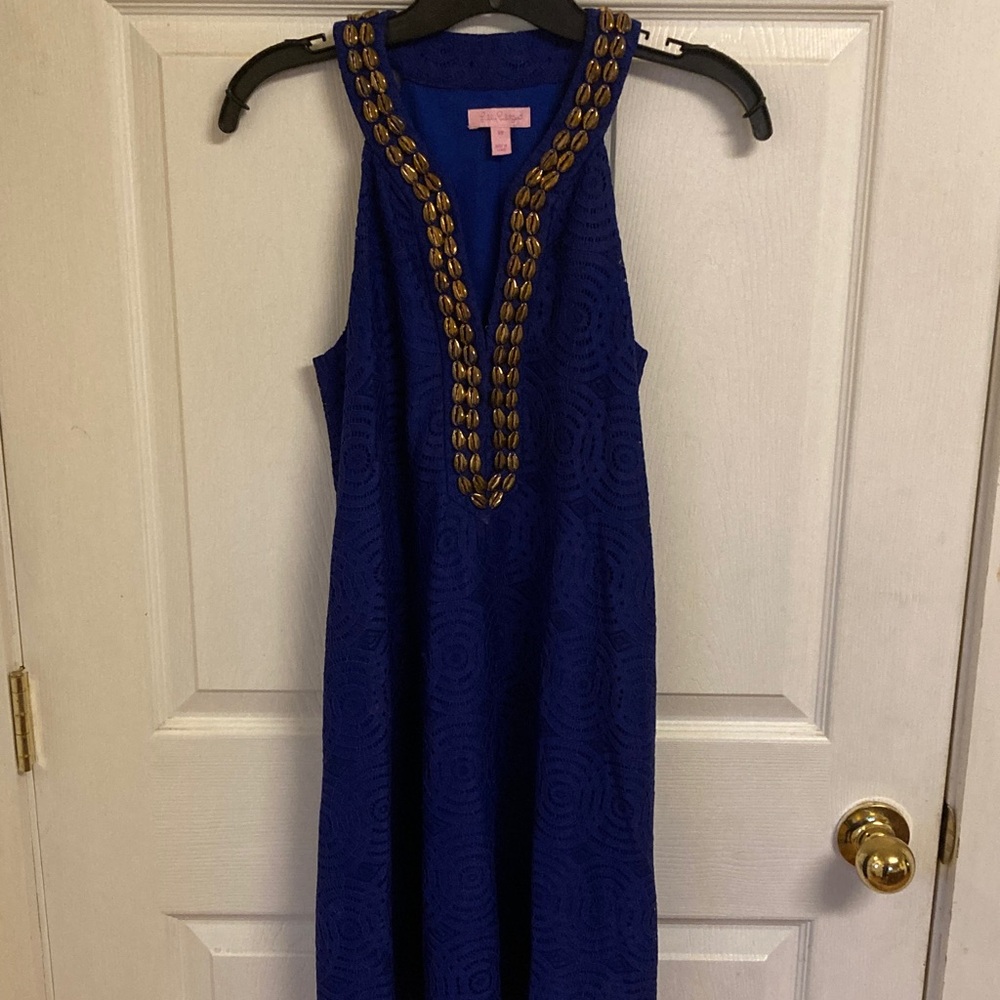 Lilly Pulitzer Royal Blue Seashell Embellished Shift Dress